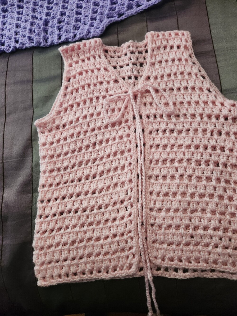 Kids Hand-Crocheted Pink Open Weave Vest